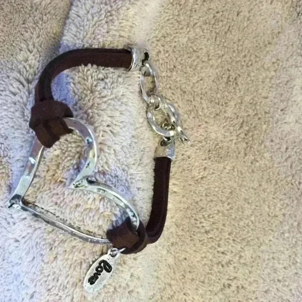 NEW** Brown Suede Band with Open Silvertone Heart